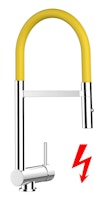 NIEDERDRUCK Wasserhahn Vorfenster Küchenarmatur, Umklappbar 6 CM, mit 360° schwenkbarem Auslauf, abnehmbare 2 strahl Handbrause, Verchromt / Gelb