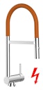 NIEDERDRUCK Wasserhahn Vorfenster Küchenarmatur, Umklappbar 6 CM, mit 360° schwenkbarem Auslauf, abnehmbare 2 strahl Handbrause, Verchromt / Orange