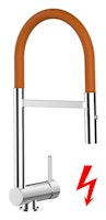 NIEDERDRUCK Wasserhahn Vorfenster Küchenarmatur, Umklappbar 6 CM, mit 360° schwenkbarem Auslauf, abnehmbare 2 strahl Handbrause, Verchromt / Orange