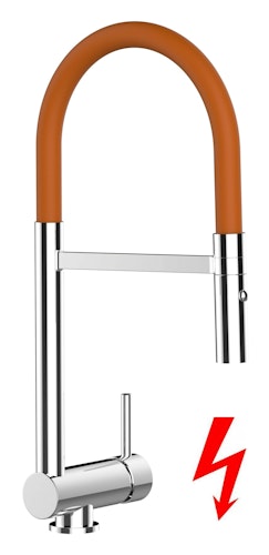 NIEDERDRUCK Wasserhahn Vorfenster Küchenarmatur, Umklappbar 6 CM, mit 360° schwenkbarem Auslauf, abnehmbare 2 strahl Handbrause, Verchromt / Orange
