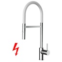 NIEDERDRUCK Wasserhahn Küchenarmatur, SAM, mit 360° schwenkbarem Auslauf, abnehmbare 2 strahl Handbrause, Verchromt / Weiß