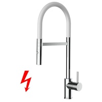 NIEDERDRUCK Wasserhahn Küchenarmatur, SAM, mit 360° schwenkbarem Auslauf, abnehmbare 2 strahl Handbrause, Verchromt / Weiß