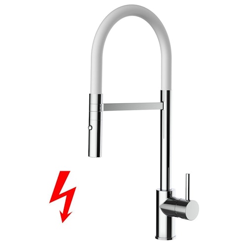 NIEDERDRUCK Wasserhahn Küchenarmatur, SAM, mit 360° schwenkbarem Auslauf, abnehmbare 2 strahl Handbrause, Verchromt / Weiß