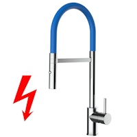 NIEDERDRUCK Wasserhahn Küchenarmatur, SAM, mit 360° schwenkbarem Auslauf, abnehmbare 2 strahl Handbrause, Verchromt / Blau