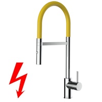 NIEDERDRUCK Wasserhahn Küchenarmatur, SAM, mit 360° schwenkbarem Auslauf, abnehmbare 2 strahl Handbrause, Verchromt / Gelb