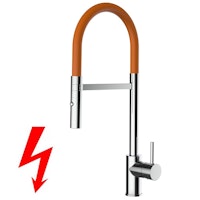 NIEDERDRUCK Wasserhahn Küchenarmatur, SAM, mit 360° schwenkbarem Auslauf, abnehmbare 2 strahl Handbrause, Verchromt / Orange