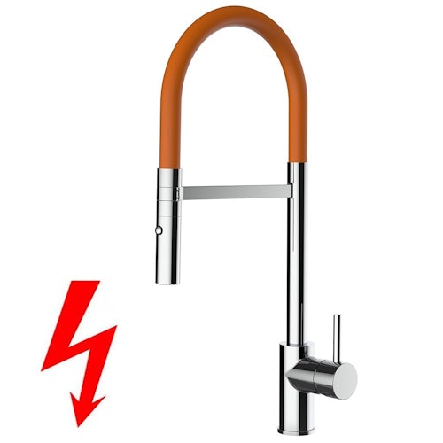 NIEDERDRUCK Wasserhahn Küchenarmatur, SAM, mit 360° schwenkbarem Auslauf, abnehmbare 2 strahl Handbrause, Verchromt / Orange