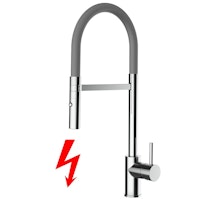 NIEDERDRUCK Wasserhahn Küchenarmatur, SAM, mit 360° schwenkbarem Auslauf, abnehmbare 2 strahl Handbrause, Verchromt / Grau