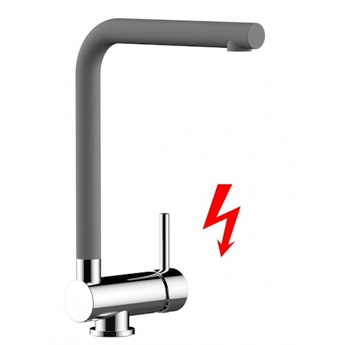 NIEDERDRUCK Wasserhahn Vorfenster Küchenarmatur, Umklappbar 6 CM, mit 360° schwenkbarem L-Auslauf, Verchromt / Zement Granit