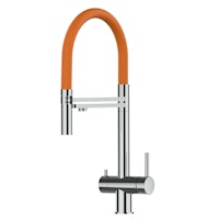 3 Wege Wasserhahn Küchenarmatur, Edelstahl Massiv mit 360° schwenkbarem Auslauf, abnehmbare 2 strahl Handbrause, Hochglanz / Orange