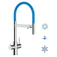 5 Wege Wasserhahn Küchenarmatur, Edelstahl Massiv mit 360° schwenkbarem Auslauf, abnehmbare 2 strahl Handbrause, Hochglanz / Hellblau