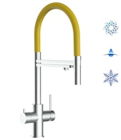 5 Wege Wasserhahn Küchenarmatur, Edelstahl Massiv mit 360° schwenkbarem Auslauf, abnehmbare 2 strahl Handbrause, Gebürstet / Gelb
