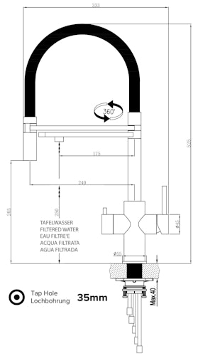 5 Wege Wasserhahn Küchenarmatur, Edelstahl Massiv mit 360° schwenkbarem Auslauf, abnehmbare 2 strahl Handbrause, Gebürstet / Orange