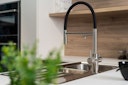 5 Wege Wasserhahn Küchenarmatur, Edelstahl Massiv mit 360° schwenkbarem Auslauf, abnehmbare 2 strahl Handbrause, Gebürstet / Orange