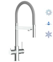 5 Wege Wasserhahn Küchenarmatur, Edelstahl Massiv mit 360° schwenkbarem Auslauf, abnehmbare 2 strahl Handbrause, Gebürstet / Grau
