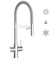 5 Wege Wasserhahn Küchenarmatur, Edelstahl Massiv mit 360° schwenkbarem Auslauf, abnehmbare 2 strahl Handbrause, Gebürstet / Grau