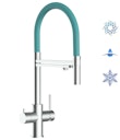 5 Wege Wasserhahn Küchenarmatur, Edelstahl Massiv mit 360° schwenkbarem Auslauf, abnehmbare 2 strahl Handbrause, Gebürstet / Türkis