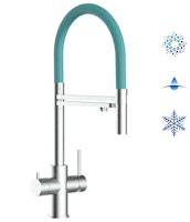 5 Wege Wasserhahn Küchenarmatur, Edelstahl Massiv mit 360° schwenkbarem Auslauf, abnehmbare 2 strahl Handbrause, Gebürstet / Türkis
