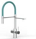 5 Wege Wasserhahn Küchenarmatur, Edelstahl Massiv mit 360° schwenkbarem Auslauf, abnehmbare 2 strahl Handbrause, Gebürstet / Türkis