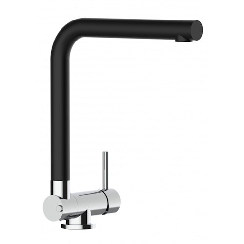 Wasserhahn Vorfenster Küchenarmatur, Umklappbar 4,5 CM, mit 360° schwenkbarem L-Auslauf, Verchromt / Schwarz Granit