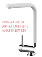 Wasserhahn Vorfenster Küchenarmatur, Umklappbar 6 CM, LINKER HEBEL, mit 360° schwenkbarem L-Auslauf, Verchromt / Weiß Granit
