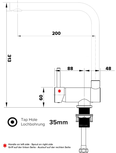 Wasserhahn Vorfenster Küchenarmatur, Umklappbar 6 CM, LINKER HEBEL, mit 360° schwenkbarem L-Auslauf, Verchromt / Sand Beige