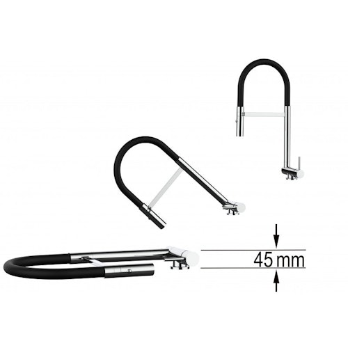 Wasserhahn Vorfenster Küchenarmatur, Umklappbar 4,5 CM, mit 360° schwenkbarem Auslauf, abnehmbare 2 strahl Handbrause, Schwarz Matt / Schwarz