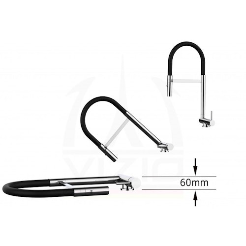 NIEDERDRUCK Wasserhahn Vorfenster Küchenarmatur, Umklappbar 6 CM, mit 360° schwenkbarem Auslauf, abnehmbare 2 strahl Handbrause, Verchromt und Schwarz Matt