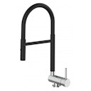 NIEDERDRUCK Wasserhahn Vorfenster Küchenarmatur, Umklappbar 6 CM, mit 360° schwenkbarem Auslauf, abnehmbare 2 strahl Handbrause, Verchromt und Schwarz Matt