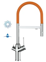 4 Wege Wasserhahn Küchenarmatur, BOD, mit 360° schwenkbarem Auslauf, abnehmbare 2 strahl Handbrause, Verchromt / Orange