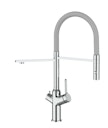 4 Wege Wasserhahn Küchenarmatur, BOD, mit 360° schwenkbarem Auslauf, abnehmbare 2 strahl Handbrause, Verchromt / Grau