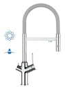 4 Wege Wasserhahn Küchenarmatur, BOD, mit 360° schwenkbarem Auslauf, abnehmbare 2 strahl Handbrause, Verchromt / Grau