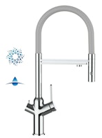 4 Wege Wasserhahn Küchenarmatur, BOD, mit 360° schwenkbarem Auslauf, abnehmbare 2 strahl Handbrause, Verchromt / Grau