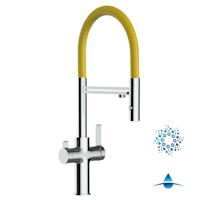 4 Wege Wasserhahn Küchenarmatur, FC, mit 360° schwenkbarem Auslauf, abnehmbare 2 strahl Handbrause, Verchromt / Gelb