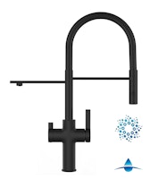 4 Wege Wasserhahn Küchenarmatur, FC, mit 360° schwenkbarem Auslauf, abnehmbare 2 strahl Handbrause, Schwarz Matt / Schwarz