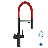 4 Wege Wasserhahn Küchenarmatur, FC, mit 360° schwenkbarem Auslauf, abnehmbare 2 strahl Handbrause, Schwarz Matt / Rot