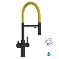 4 Wege Wasserhahn Küchenarmatur, FC, mit 360° schwenkbarem Auslauf, abnehmbare 2 strahl Handbrause, Schwarz Matt / Gelb