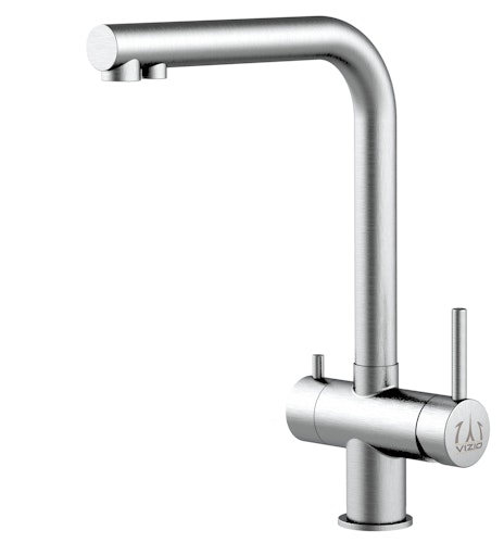 NIEDERDRUCK 3 Wege Wasserhahn Küchenarmatur, Edelstahl Massiv, 360° schwenkbarem L-Auslauf, edelstahl_gebuerstet