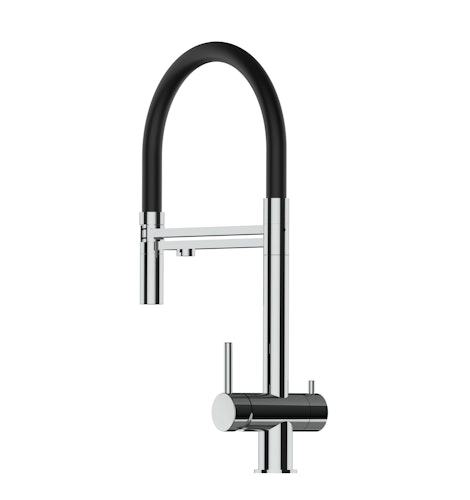 NIEDERDRUCK 3 Wege Wasserhahn Küchenarmatur, Edelstahl Massiv mit 360° schwenkbarem Auslauf, abnehmbare 2 strahl Handbrause, Hochglanz / Schwarz