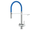 NIEDERDRUCK 3 Wege Wasserhahn Küchenarmatur, Edelstahl Massiv mit 360° schwenkbarem Auslauf, abnehmbare 2 strahl Handbrause, Hochglanz / Blau