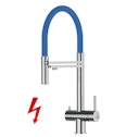 NIEDERDRUCK 3 Wege Wasserhahn Küchenarmatur, Edelstahl Massiv mit 360° schwenkbarem Auslauf, abnehmbare 2 strahl Handbrause, Hochglanz / Blau