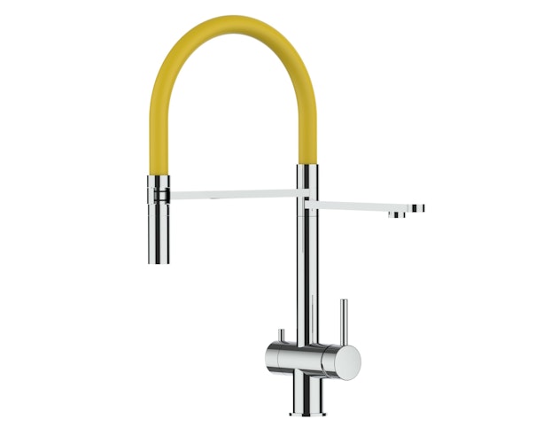 NIEDERDRUCK 3 Wege Wasserhahn Küchenarmatur, Edelstahl Massiv mit 360° schwenkbarem Auslauf, abnehmbare 2 strahl Handbrause, Hochglanz / Gelb