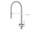 NIEDERDRUCK 3 Wege Wasserhahn Küchenarmatur, Edelstahl Massiv mit 360° schwenkbarem Auslauf, abnehmbare 2 strahl Handbrause, Hochglanz / Hellblau