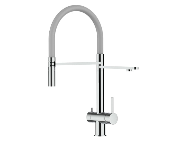 NIEDERDRUCK 3 Wege Wasserhahn Küchenarmatur, Edelstahl Massiv mit 360° schwenkbarem Auslauf, abnehmbare 2 strahl Handbrause, Hochglanz / Hellblau