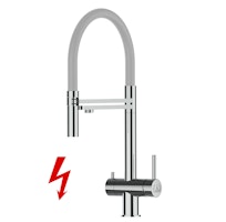 NIEDERDRUCK 3 Wege Wasserhahn Küchenarmatur, Edelstahl Massiv mit 360° schwenkbarem Auslauf, abnehmbare 2 strahl Handbrause, Hochglanz / Hellblau