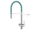 NIEDERDRUCK 3 Wege Wasserhahn Küchenarmatur, Edelstahl Massiv mit 360° schwenkbarem Auslauf, abnehmbare 2 strahl Handbrause, Hochglanz / Türkis