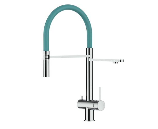 NIEDERDRUCK 3 Wege Wasserhahn Küchenarmatur, Edelstahl Massiv mit 360° schwenkbarem Auslauf, abnehmbare 2 strahl Handbrause, Hochglanz / Türkis