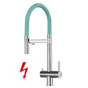 NIEDERDRUCK 3 Wege Wasserhahn Küchenarmatur, Edelstahl Massiv mit 360° schwenkbarem Auslauf, abnehmbare 2 strahl Handbrause, Hochglanz / Türkis