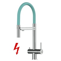 NIEDERDRUCK 3 Wege Wasserhahn Küchenarmatur, Edelstahl Massiv mit 360° schwenkbarem Auslauf, abnehmbare 2 strahl Handbrause, Hochglanz / Türkis