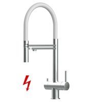 NIEDERDRUCK 3 Wege Wasserhahn Küchenarmatur, Edelstahl Massiv mit 360° schwenkbarem Auslauf, abnehmbare 2 strahl Handbrause, Gebürstet / Weiß